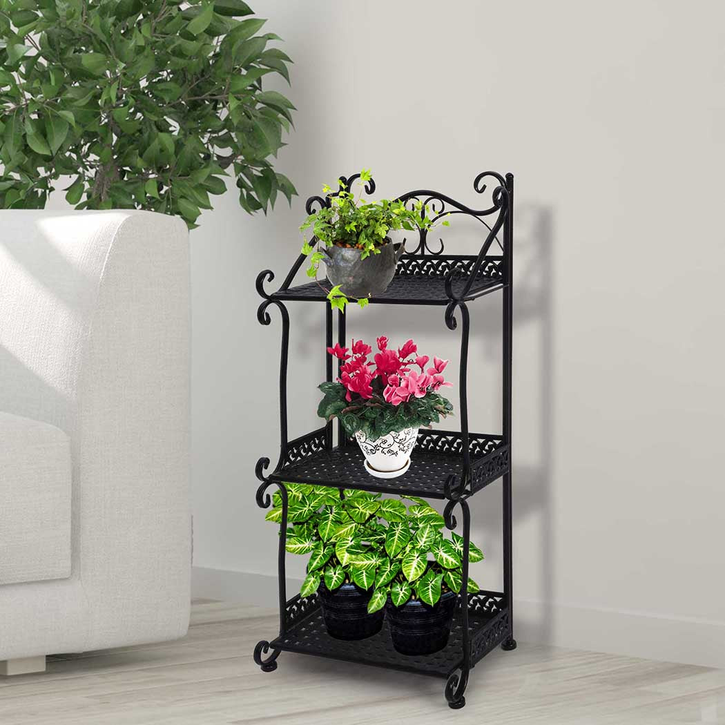 Levede Plant Stand 3 Tiers Outdoor Indoor Black-1954802667826057223