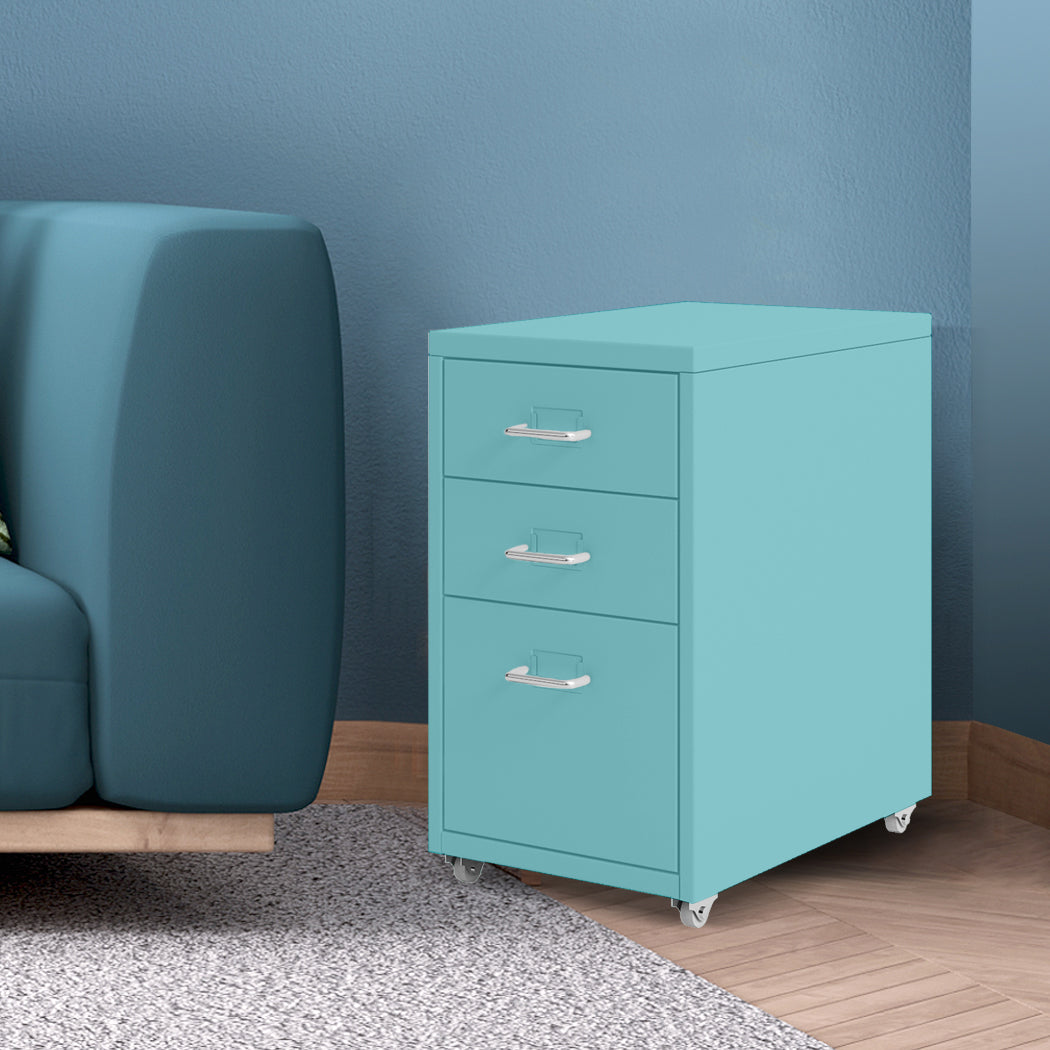 Levede 3 Drawer Office Drawers Cabinet Turquoise-1910113086451355654