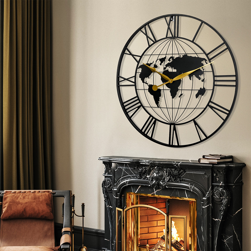 Yezi 60cm Large Wall Clock Roman Numeral Home Black-1954802451580325895