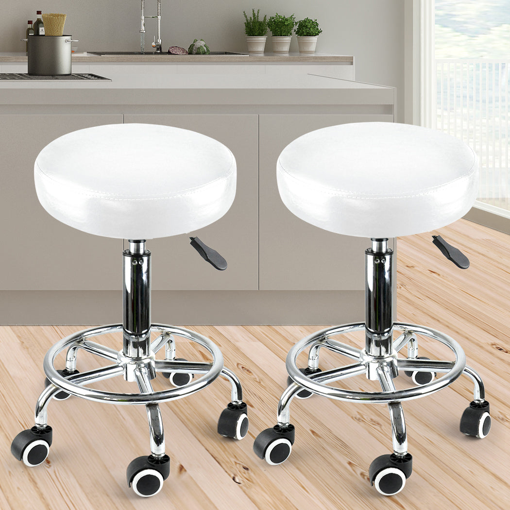 2x Levede Swivel Salon Barstool Hairdressing White-1954802613753090055