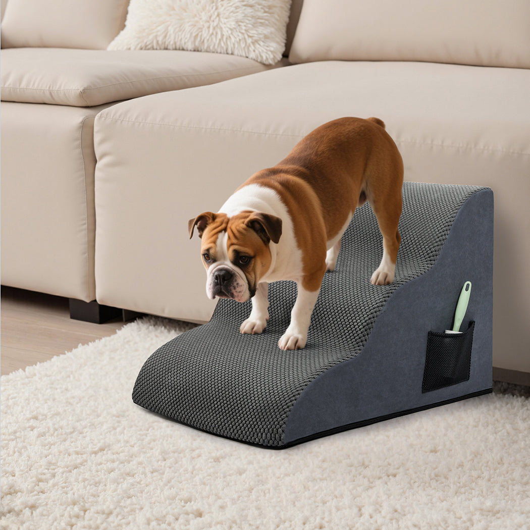 Pawz 3 Steps Pet Stairs Dog Ramp High Density Foam Grey-1973193549394612231