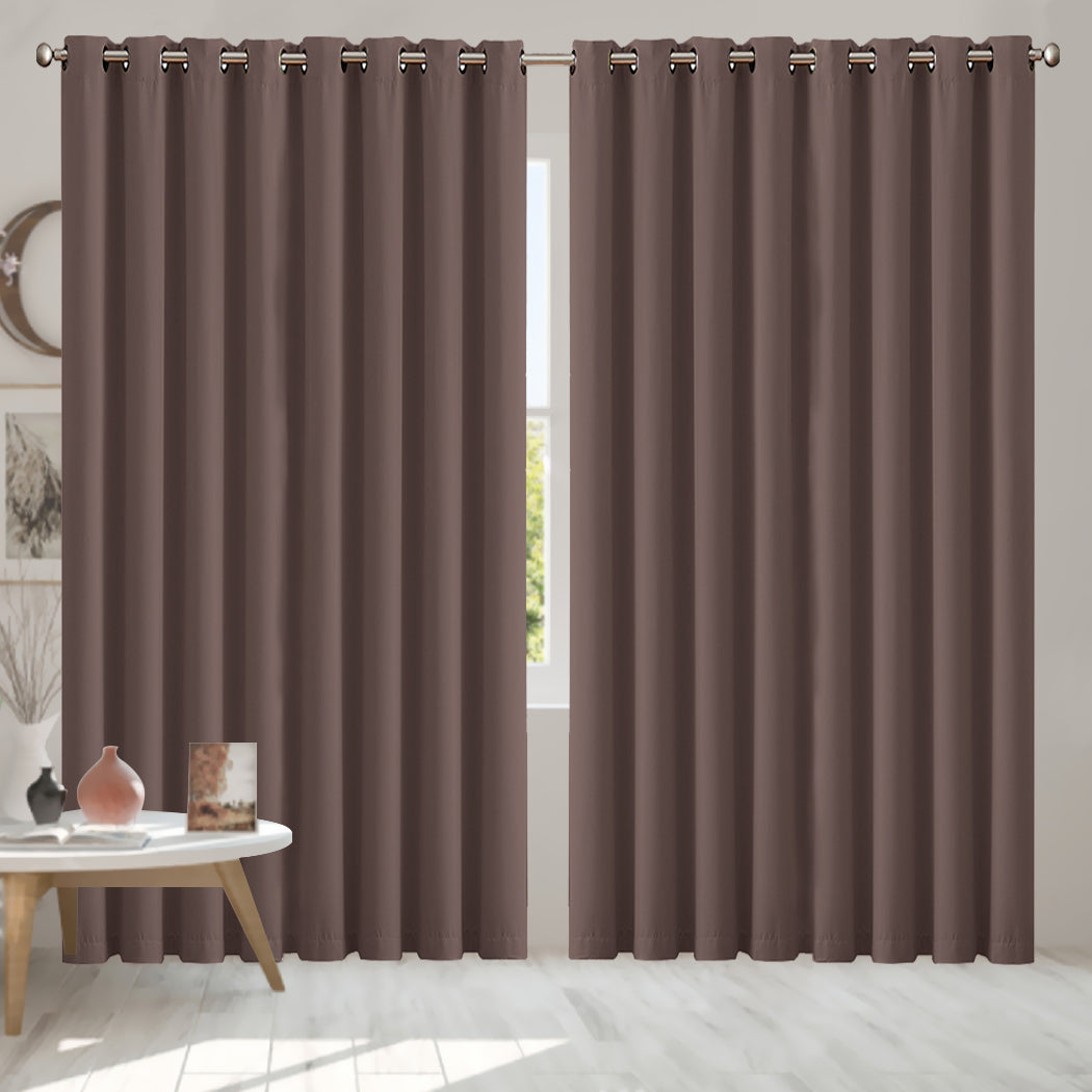 2x Blockout Curtains Panels 3 Layers Taupe CD1003-300X230-GY-1919892933356687366