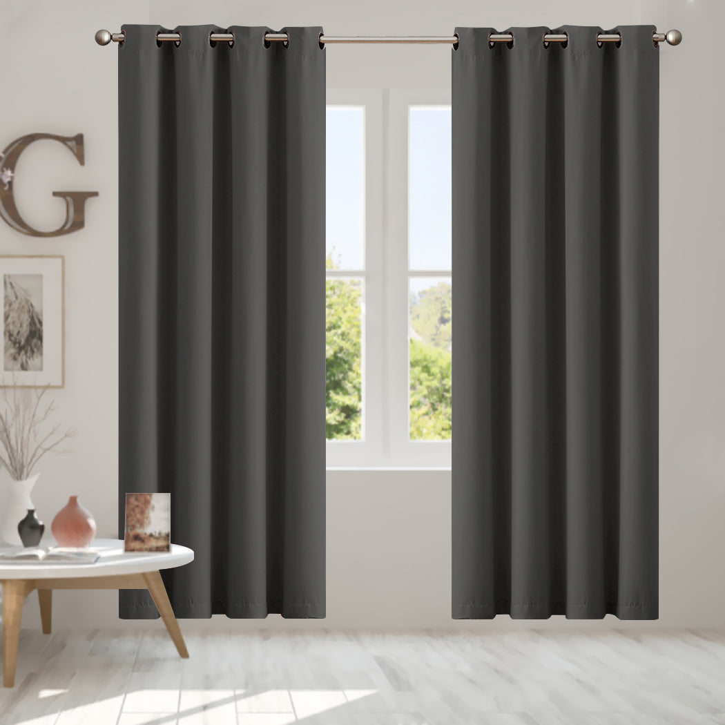 2x Blockout Curtains Panels 3 Layers Charcoal-1910113268324765702