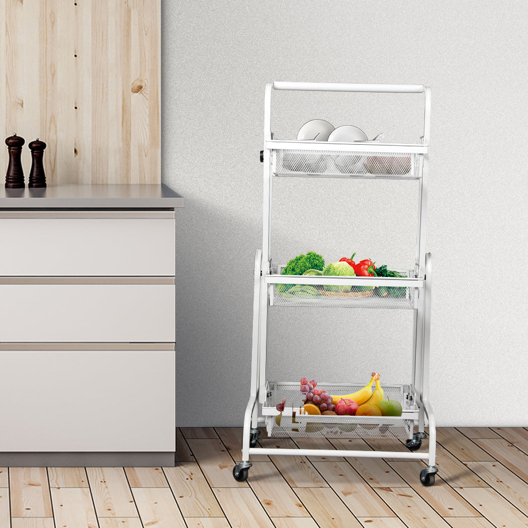 Levede 3 Tier Kitchen Trolley Cart Swivel White Colour-1954802798814171143