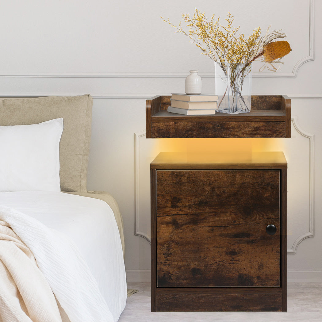 Levede Bedside Table USB Charger Outlet RGB Oak-1963748907892740102