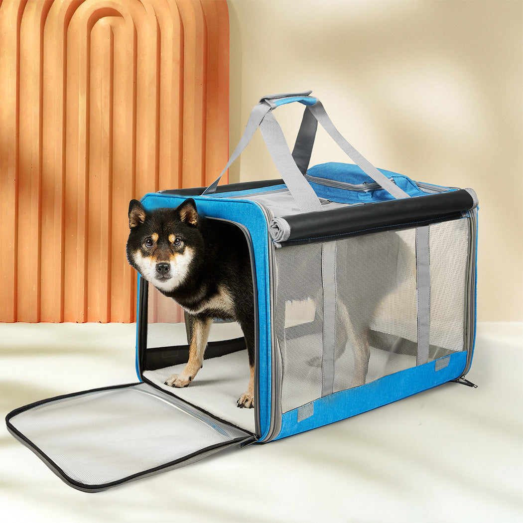 Pawz 3 in 1 Pet Soft Crate Dog Cat Carrier L Size Blue-1954802465467666439