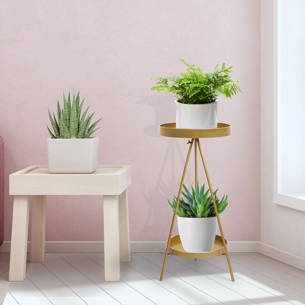 Levede Plant Stand 2 Tiers Outdoor Indoor Gold Medium-1954802668740415495