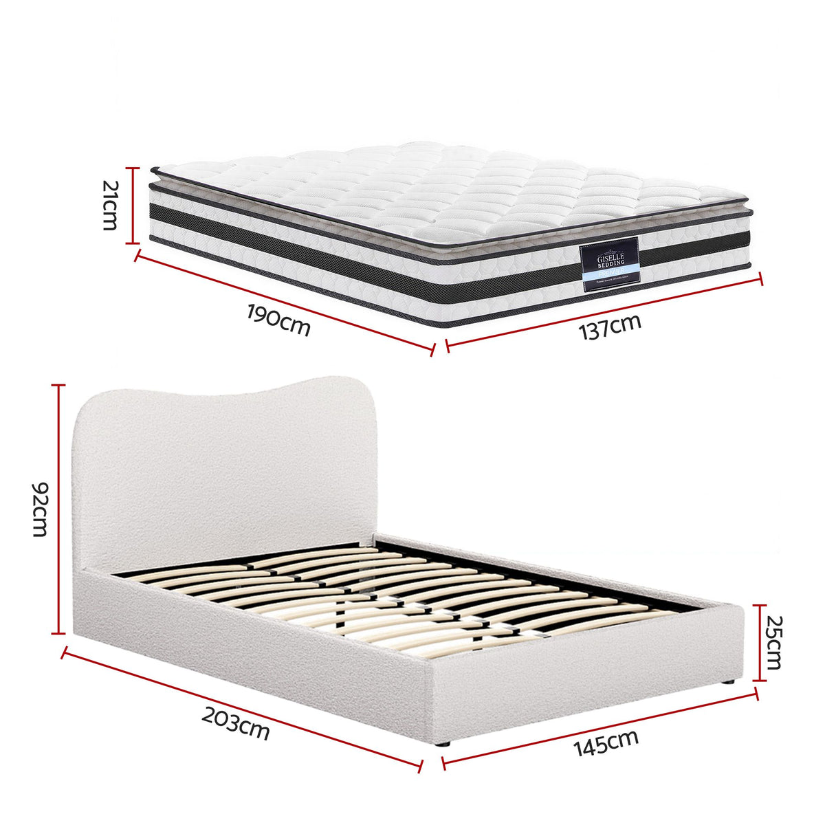 Giselle 21cm Bonnell Pillow Top Mattress Artiss Double Boucle Bed Frame Set