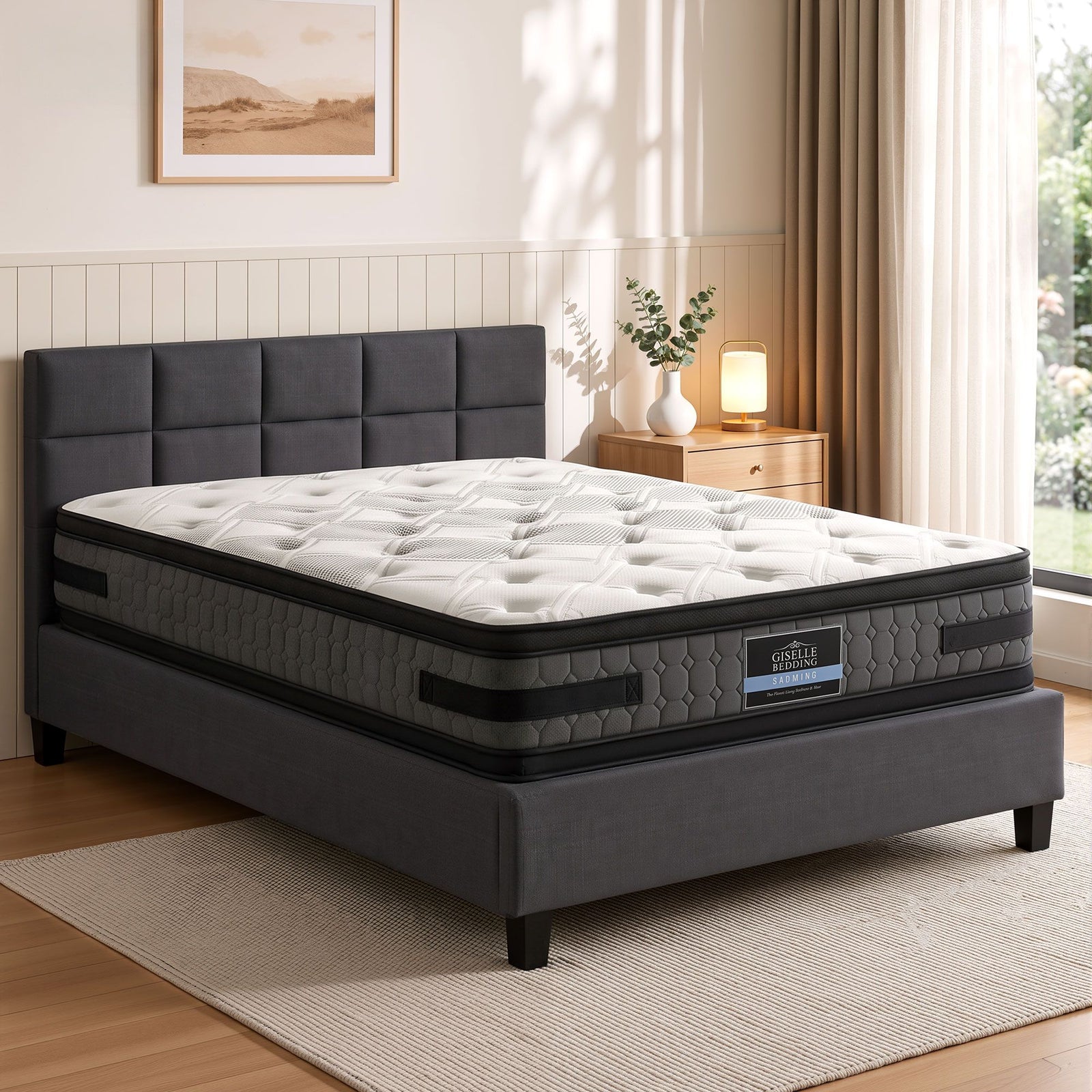 Giselle Mattress & Artiss Queen Bed Frame Bundle, 36cm Double Sided Euro Top Mattress