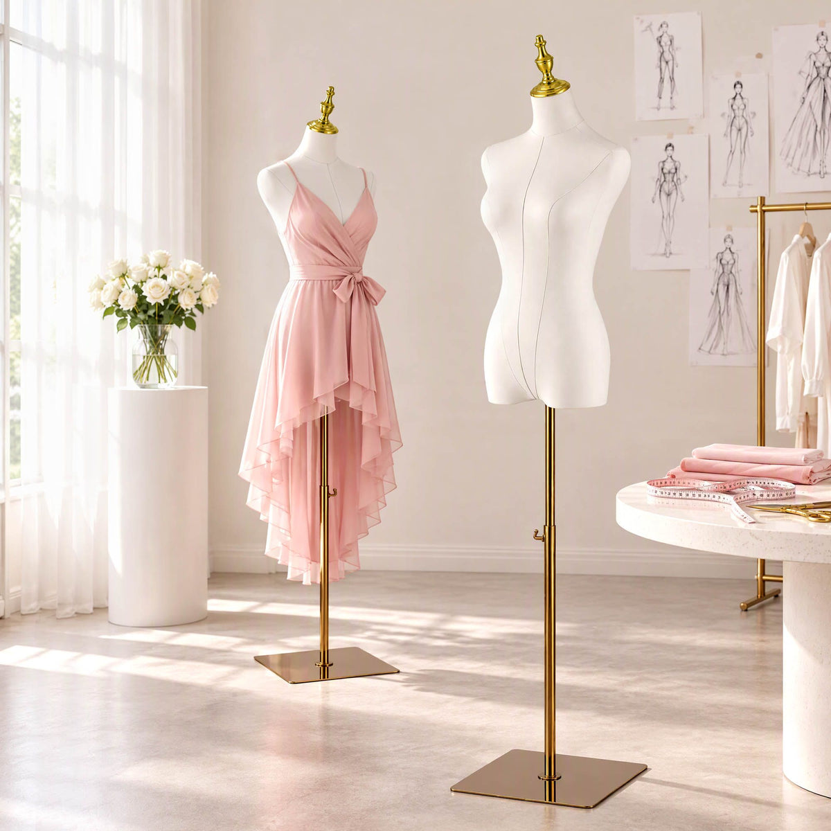 Embellir Dress Form Mannequin, Adjustable Female Torso, White Canvas Fabric, Display Stand with Detachable Gold Metal Bracket &amp; Base