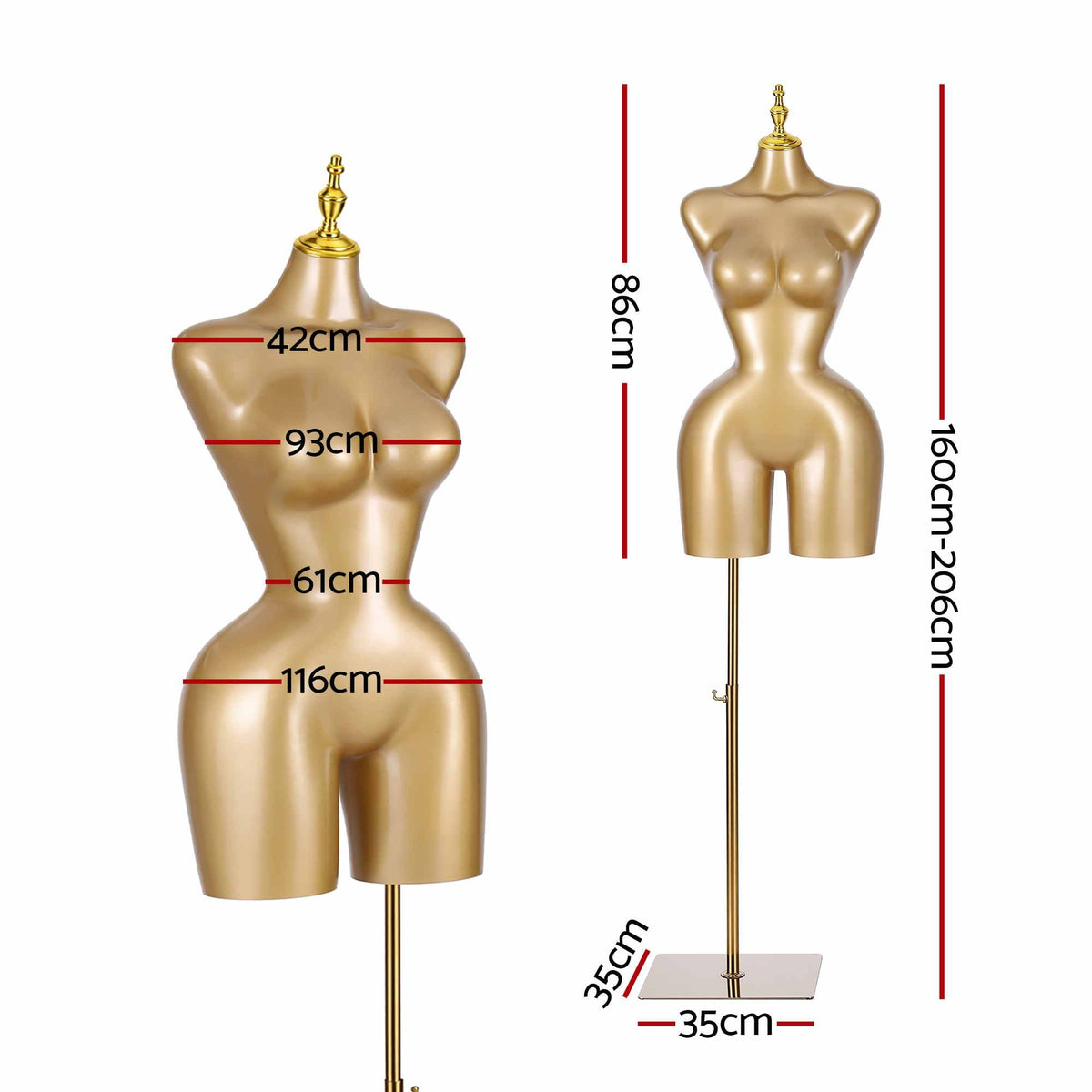 Embellir Female BBL Mannequin, Adjustable Dress Form Dummy Model Clothes Display, Gold
