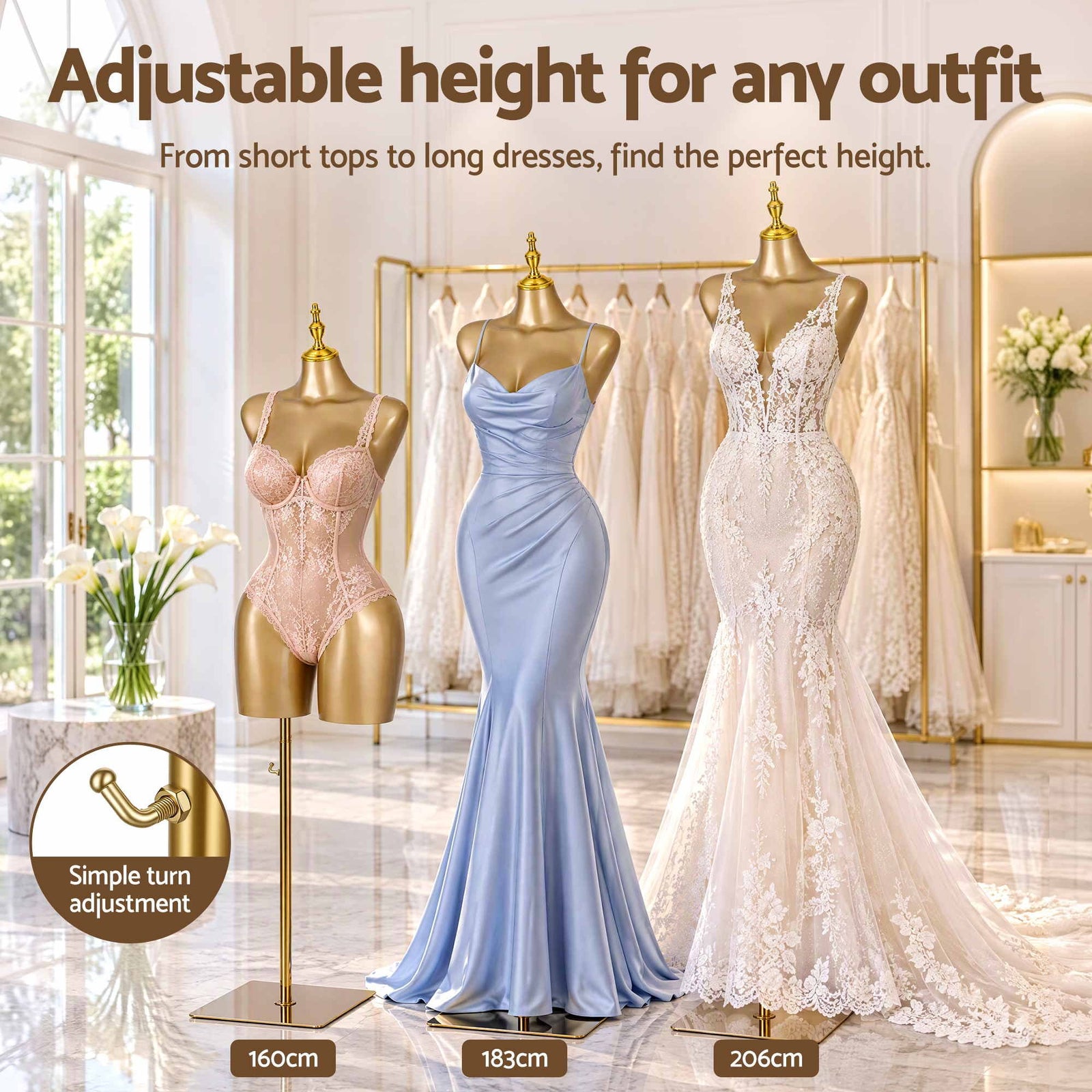 Embellir Female BBL Mannequin, Adjustable Dress Form Dummy Model Clothes Display, Gold
