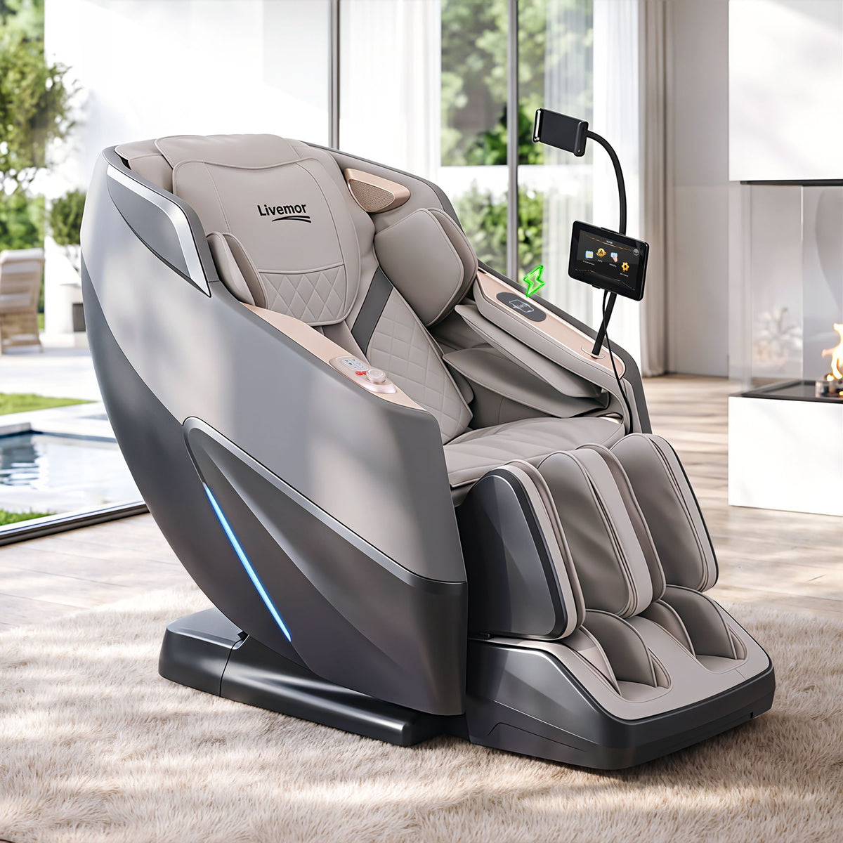 Livemor Elite Pro 4D Massage Chair with AI Wellness Detection &amp; AI Body Scan, Zero Gravity, Full Body Air Compression, Extended SL Track, 12 Auto Programs, Professional Foot Massage, Waist Heating, Voice Control