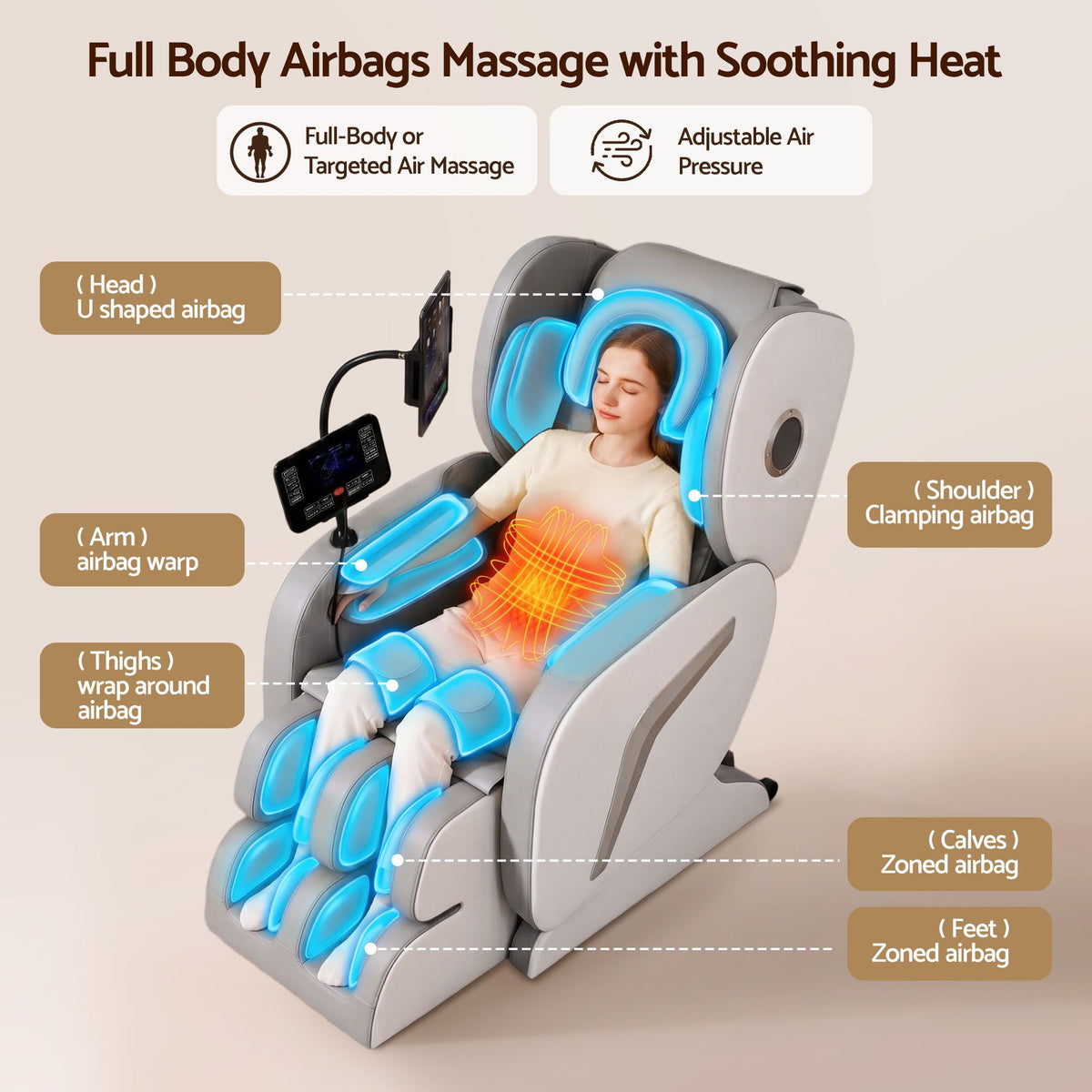 Livemor Full Body Massage Chair VEGA, Foot Roller, Waist & Calf Heat, Recliner, Airbags Compression
