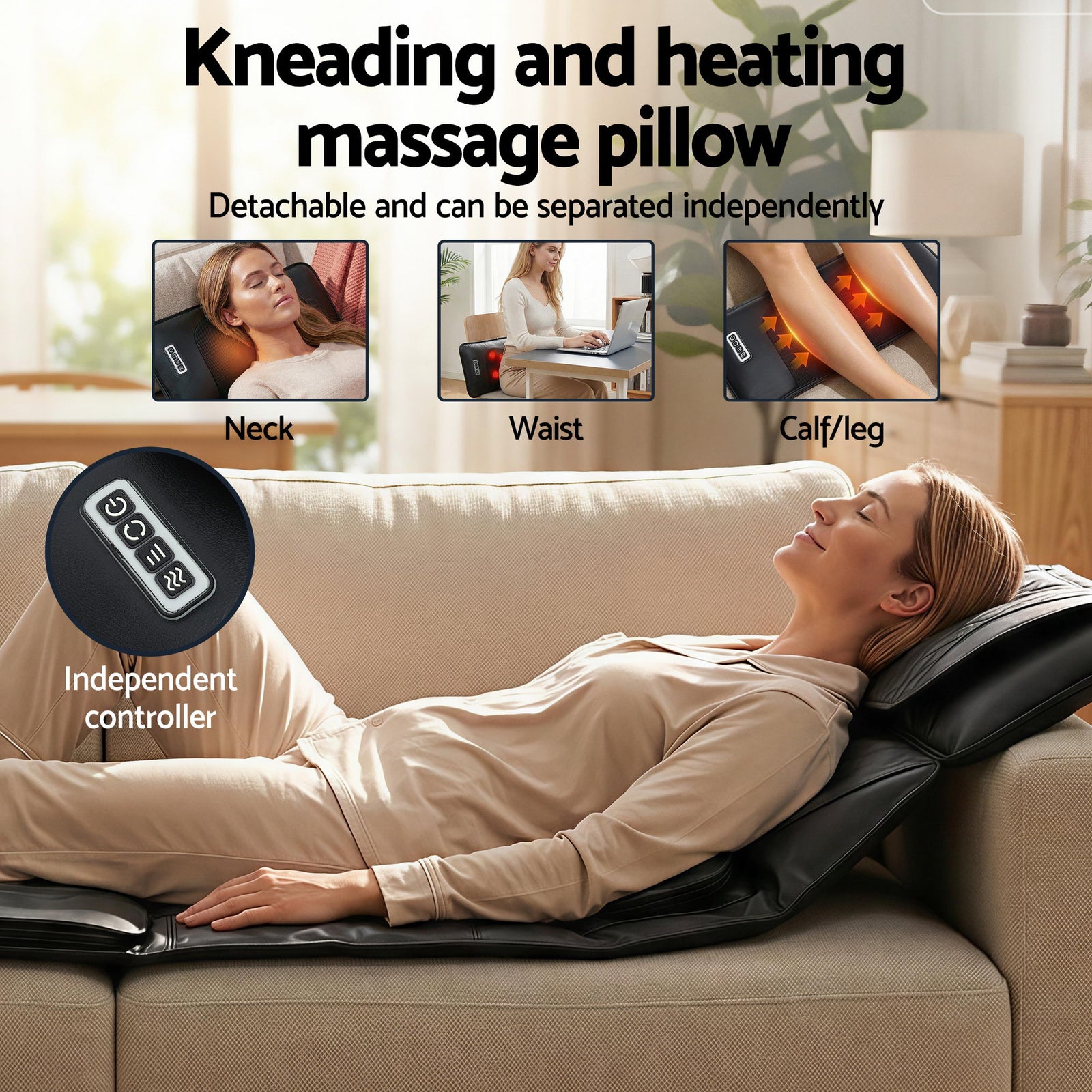 Livemor Massage Mat Heated Kneading Neck Massager Lumbar Airbag Stretch