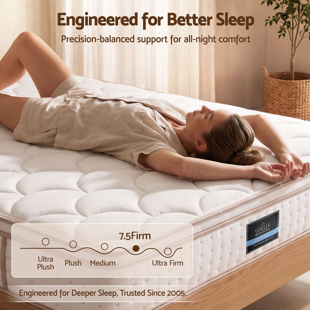 Giselle 30cm King Spring Mattress Tencel Cover 5-Zone Firm Back Support
