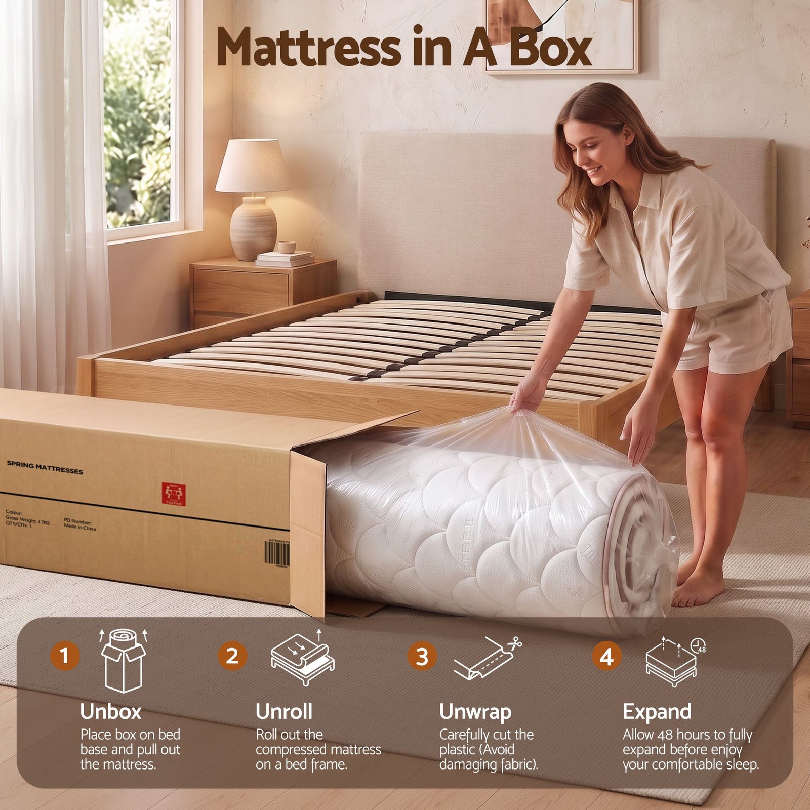 Giselle 30cm King Spring Mattress Tencel Cover 5-Zone Firm Back Support