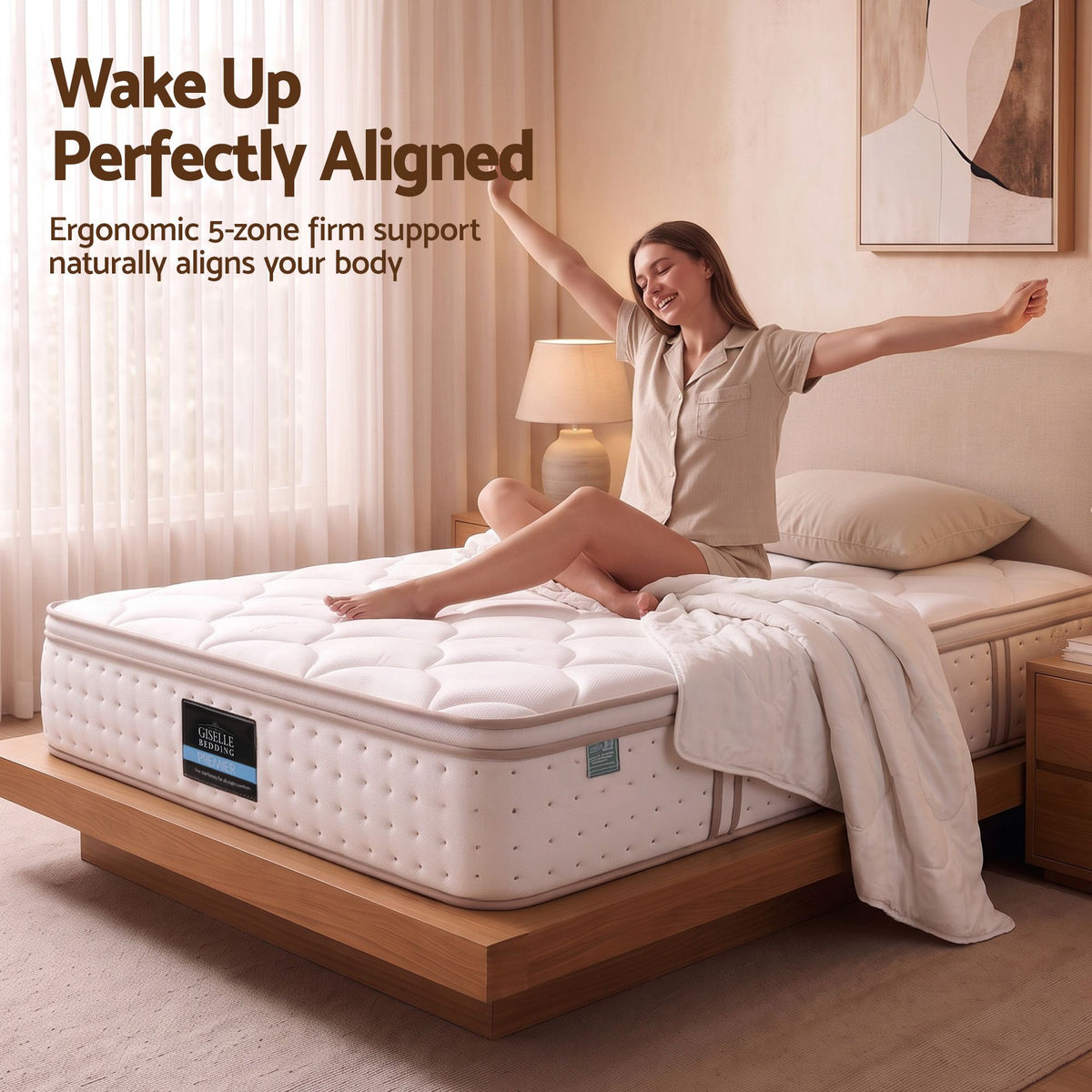Giselle 30cm King Single Spring Mattress Tencel Cover 5-Zone Firm Back Support