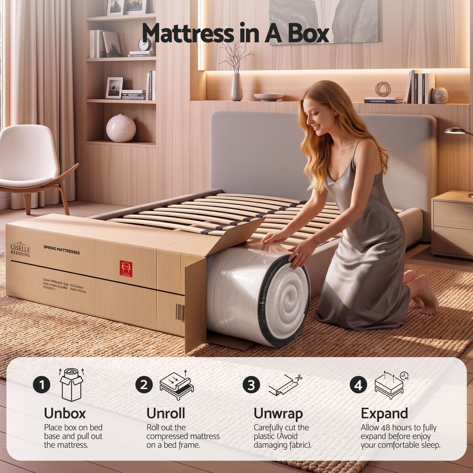Giselle King Reversible Spring Mattress Cashmere Cover Gel Foam Firm 35cm