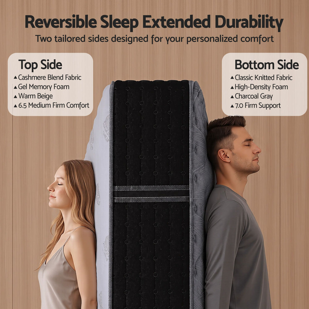 Giselle King Single Reversible Spring Mattress Cashmere Cover Gel Foam Firm 35cm