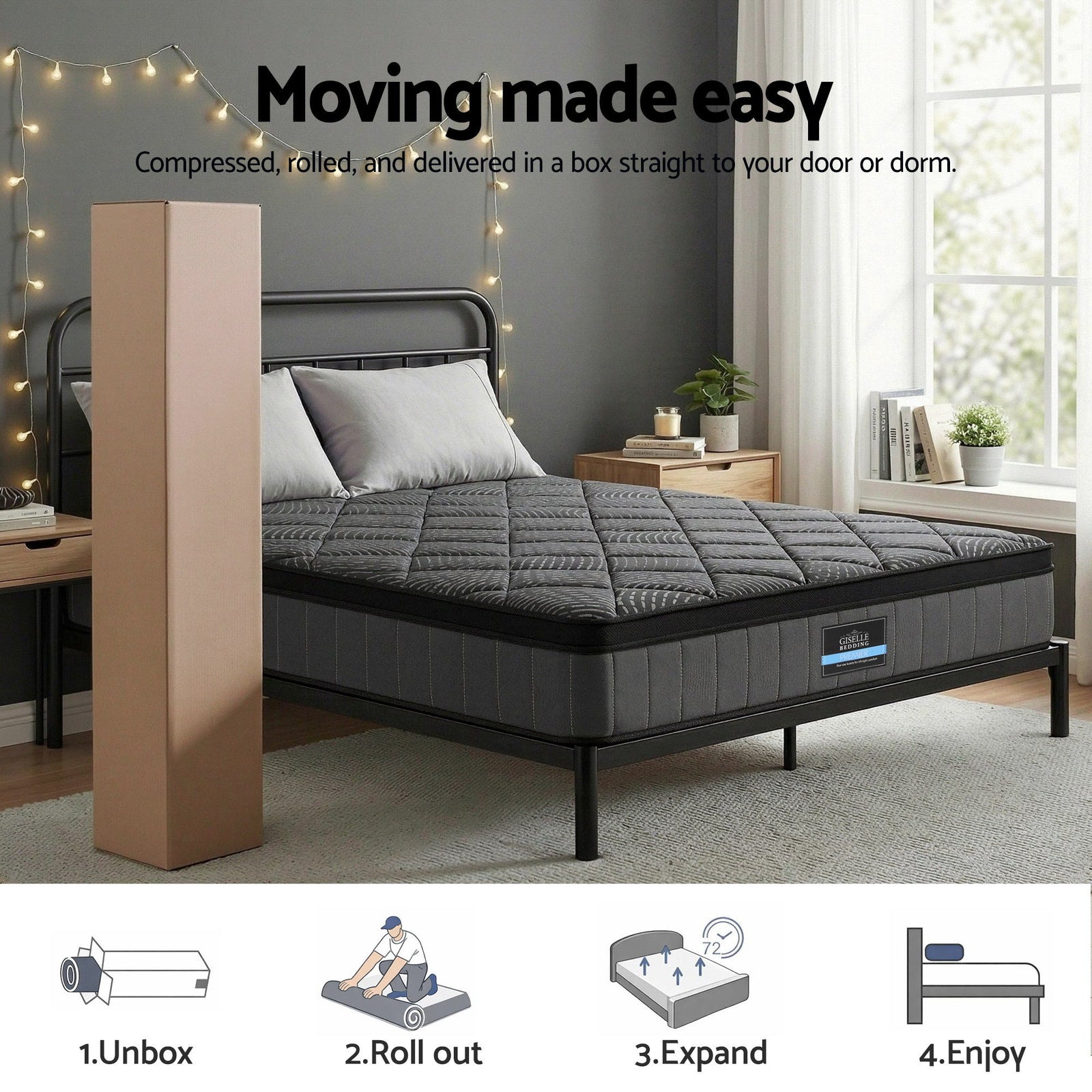 Giselle Bedding King Mattress 25cm Pocket Spring Latex Euro Top Medium Firm Bed