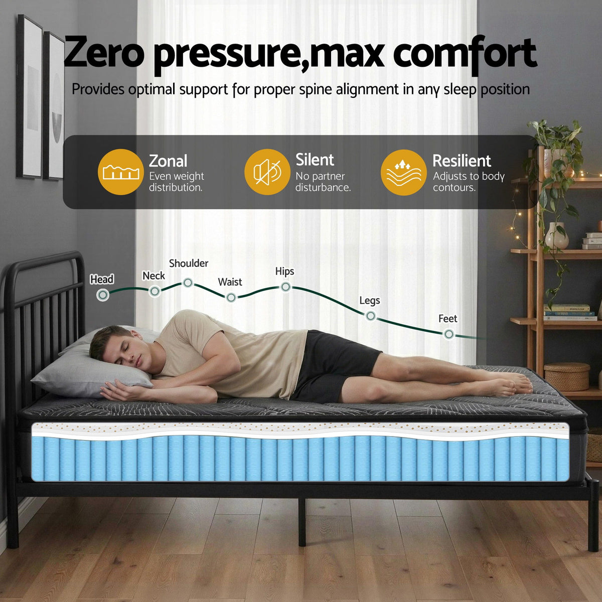 Giselle Bedding Queen Mattress 25cm Pocket Spring Latex Euro Top Medium Firm Bed