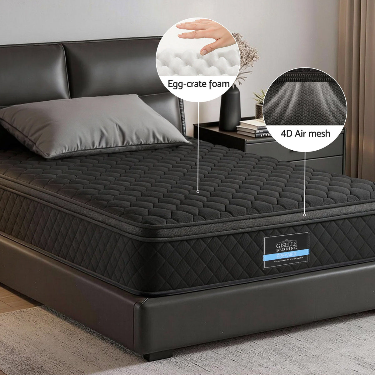 Giselle Bedding Mattress 34cm 5-Zone Pocket Spring Egg-crate Memory Foam Single