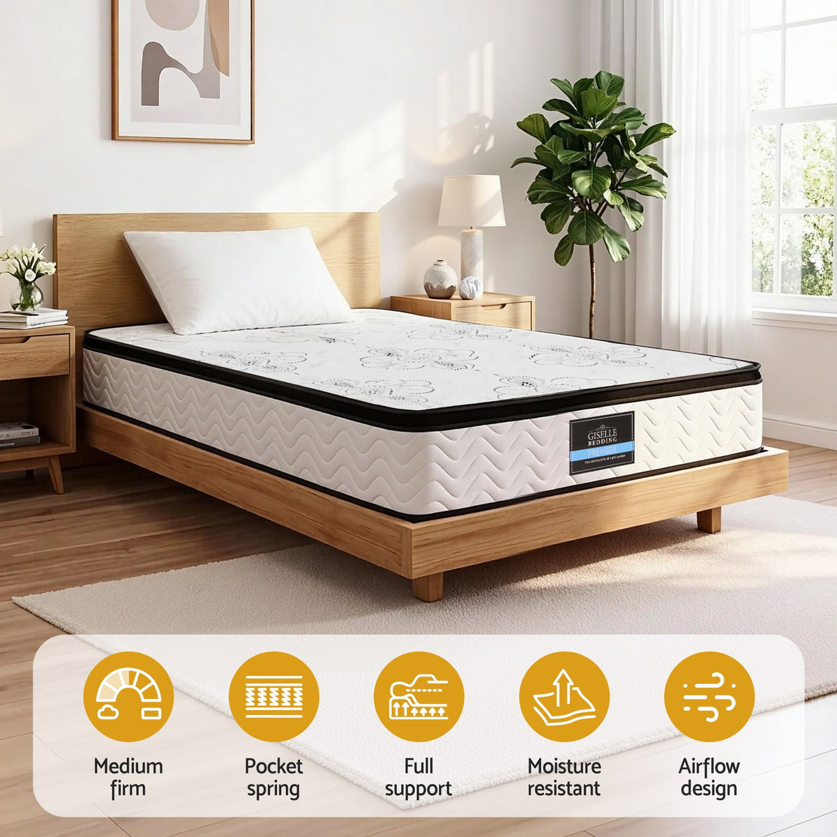 Giselle Bedding 30cm Mattress Pocket Spring Medium Firm Foam Euro Top King Single