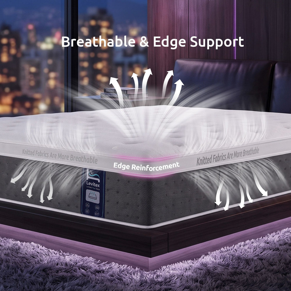 Levitex Queen Mattress Lumbar Support, 5-Zone Pocket Springs & 2-Row Hardened Edges for Deep Sleep, Cooling Gel Memory & Egg-Crate Foam