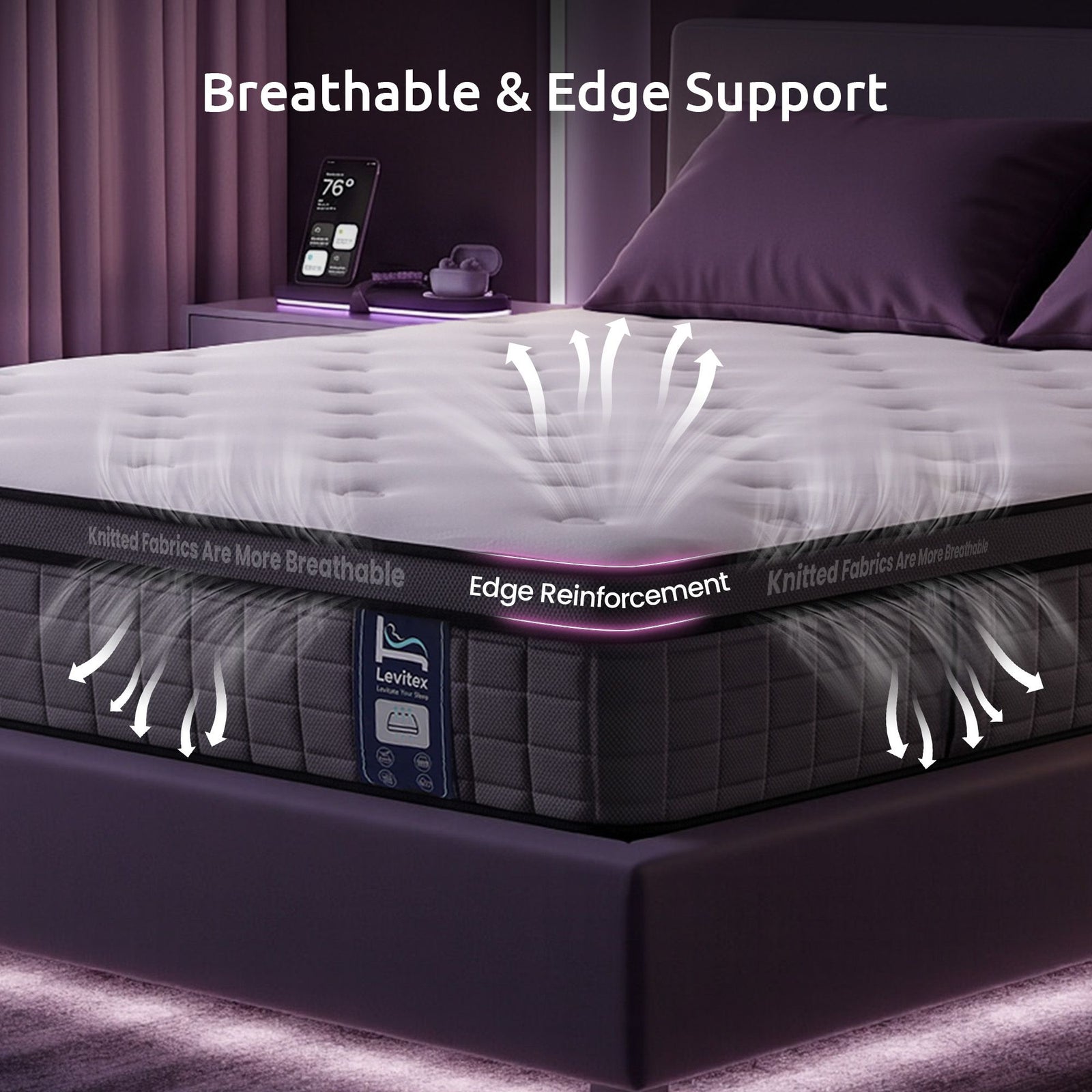 Levitex Double Mattress 2 Rows Edge Support for Deep Sleep 5-Zone Ergonomic Pocket Spring Breathable Corrugated Sponge Medium Firm 30CM