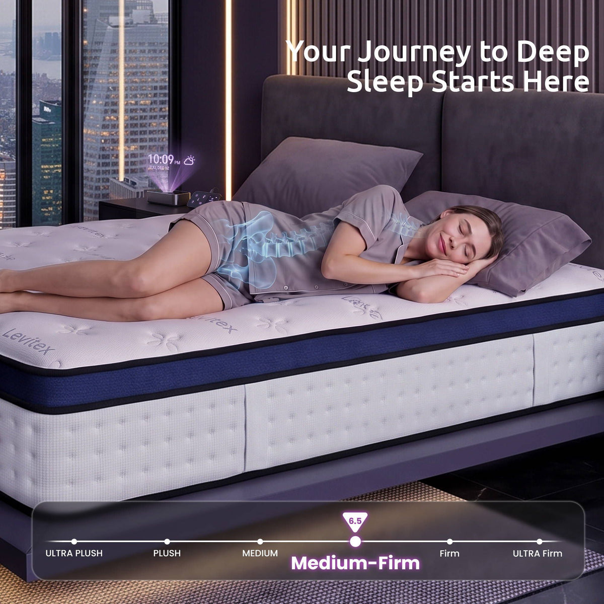 Levitex 35CM Double Mattresses Gel Memory Foam and 7-Zone Ergonomic Pocket Spring, Anti-Roll Dual-Row Edge, Undisturbed Deep Sleep For Restless Couples, Triple Cooling System
