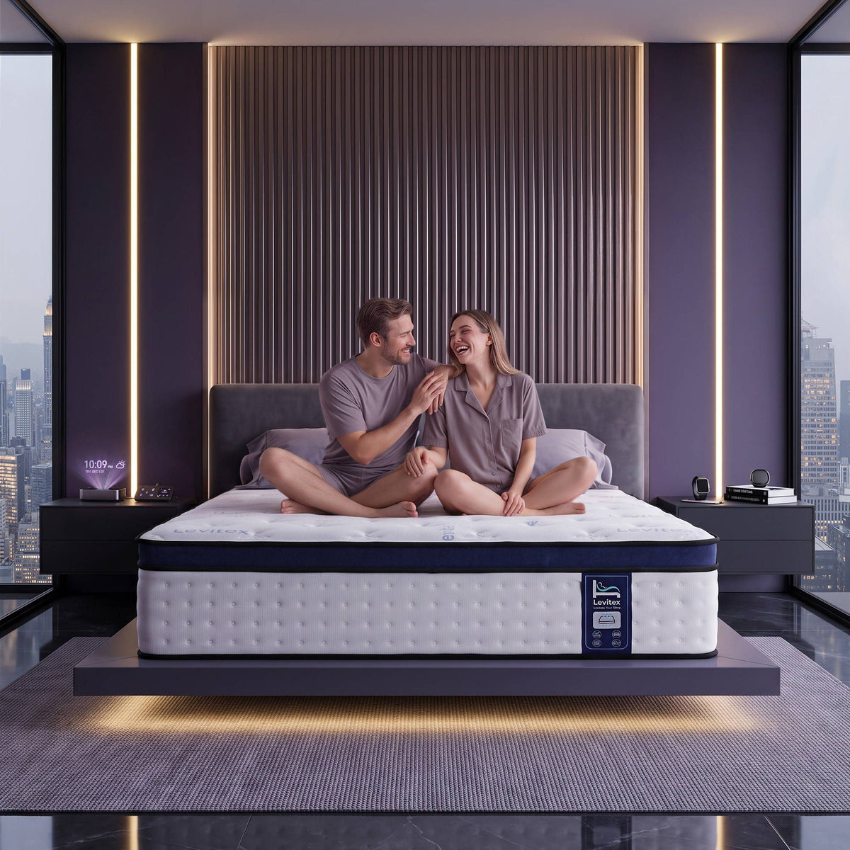 Levitex 35CM Double Mattresses Gel Memory Foam and 7-Zone Ergonomic Pocket Spring, Anti-Roll Dual-Row Edge, Undisturbed Deep Sleep For Restless Couples, Triple Cooling System