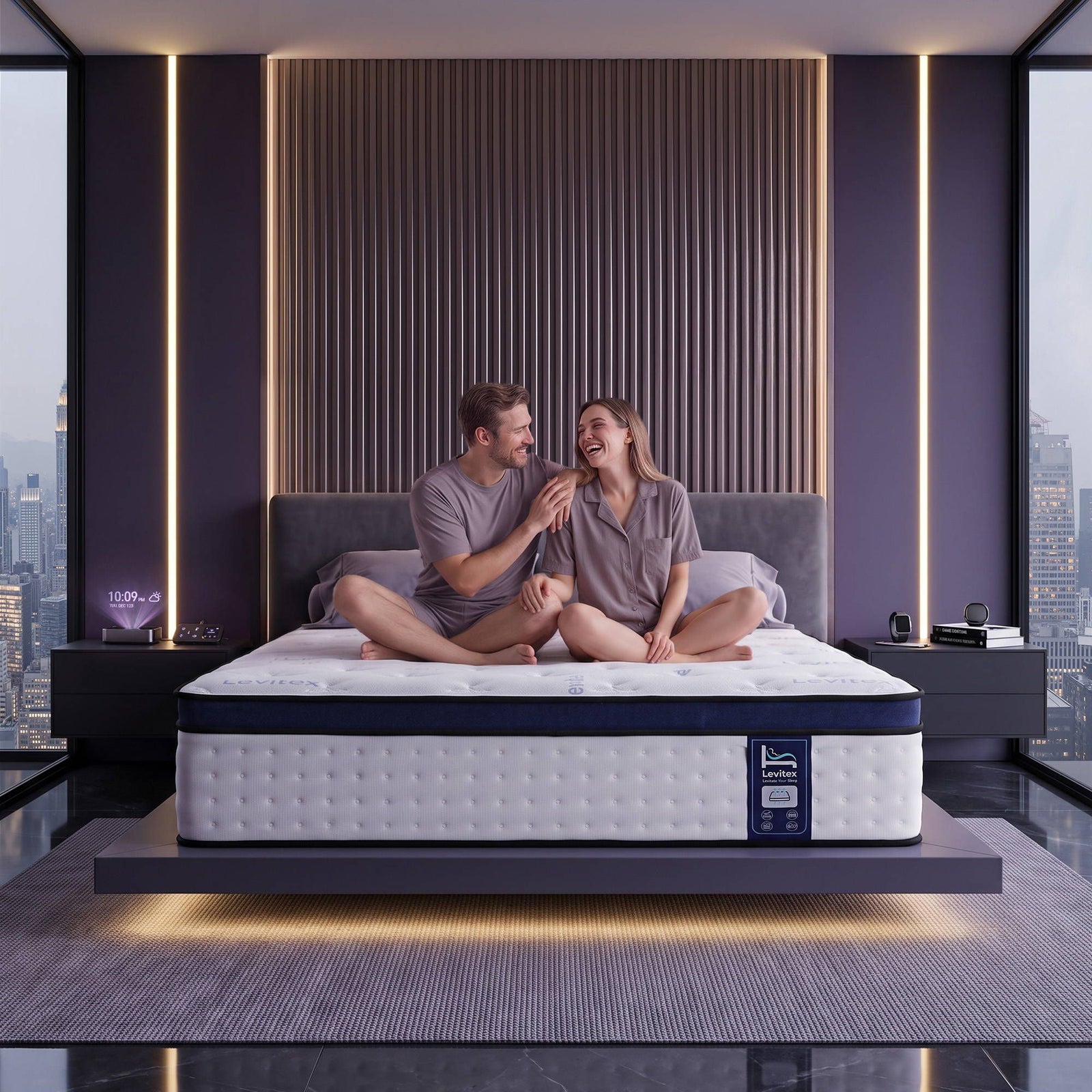 Levitex 35CM Double Mattresses Gel Memory Foam and 7-Zone Ergonomic Pocket Spring, Anti-Roll Dual-Row Edge, Undisturbed Deep Sleep For Restless Couples, Triple Cooling System