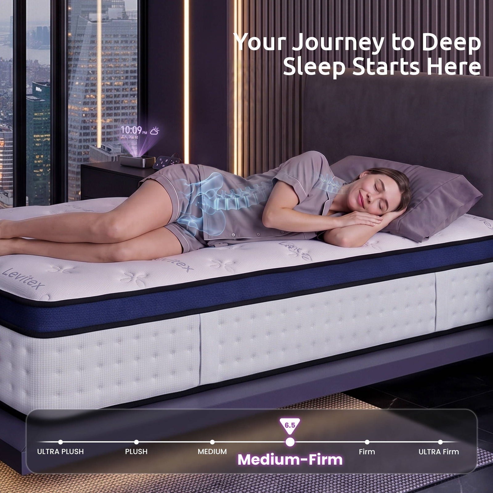 Levitex 35CM King Single Mattresses Gel Memory Foam and 7-Zone Ergonomic Pocket Spring, Anti-Roll Dual-Row Edge, Triple Cooling System for Hot Sleepers