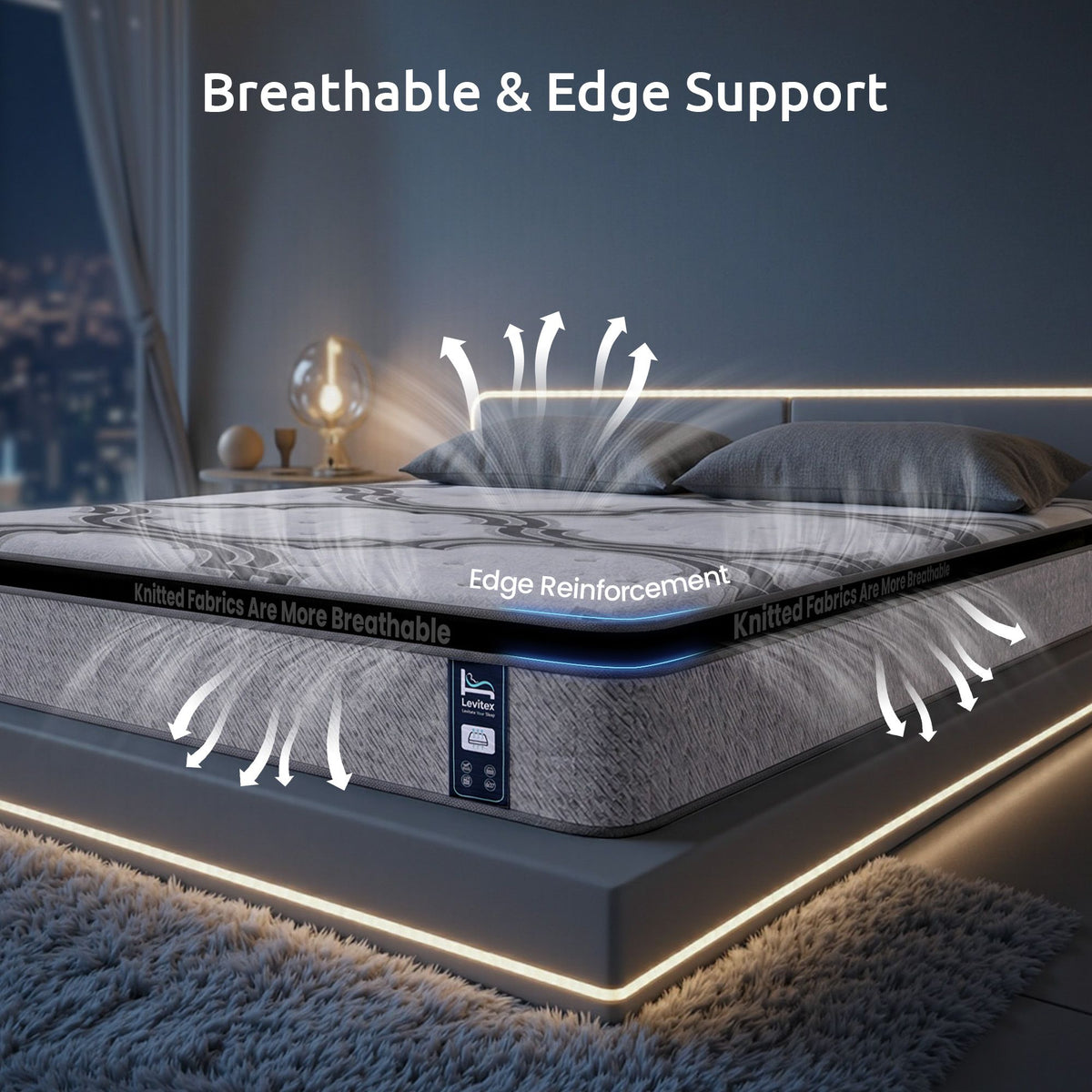 Levitex 5-Zone Pocket Spring Mattress with Latex & Memory Foam 7.5 Firm Hybrid Mattress for Extra Lumbar & Shoulder Support 34 cm Thickness Double