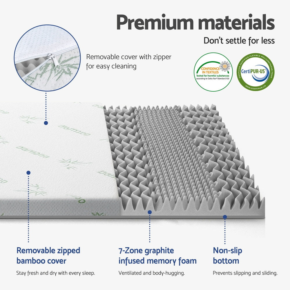 Giselle Bedding 8cm Memory Foam Mattress Topper 7-Zone Graphite Single