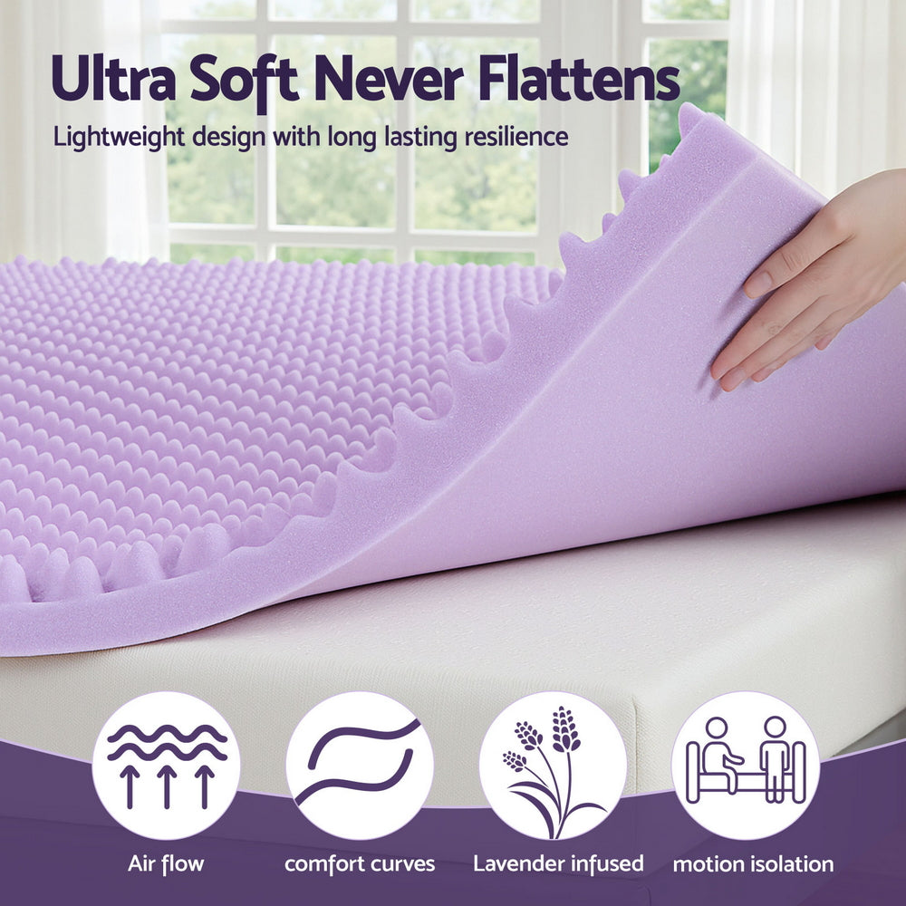 Giselle 5cm Memory Foam Mattress Topper Lavender Infused Egg Crate Pad Mat Single