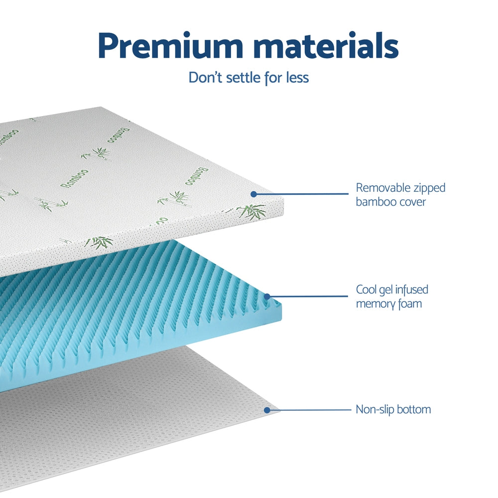Giselle 8cm Memory Foam Mattress Topper Gel Egg Crate Foam Bamboo Double