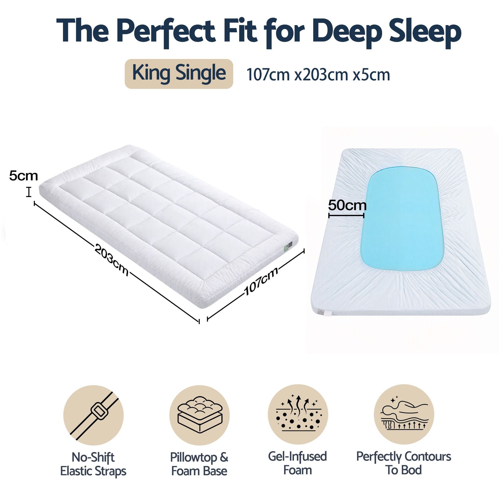 Giselle 5cm King Single Memory Foam Mattress Topper Pillow Top with Gel Foam