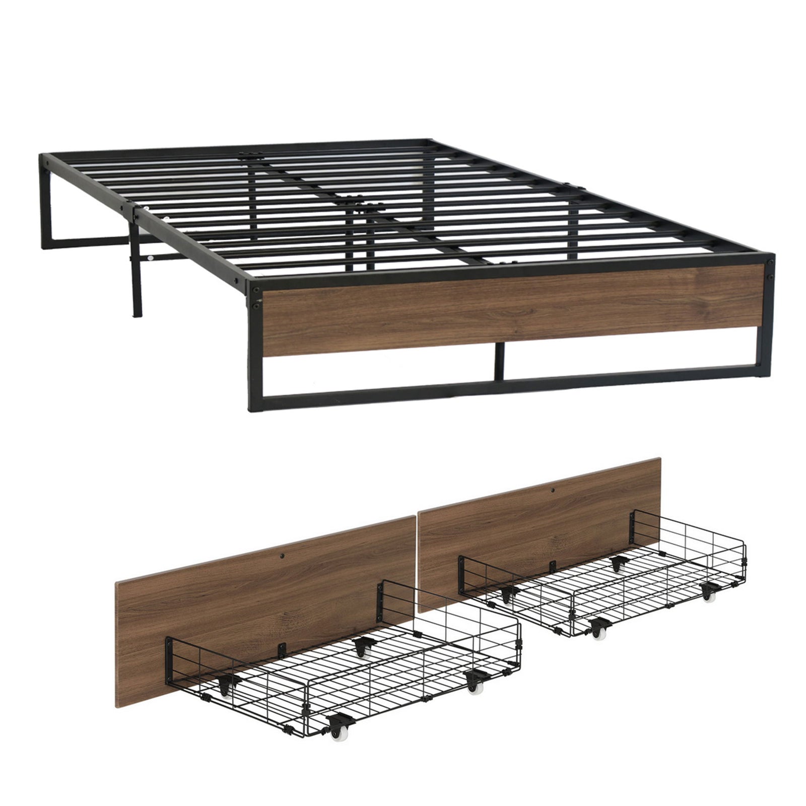 Artiss Bed Frame Metal Frame Double Size Bed Base 2 Drawers OSLO