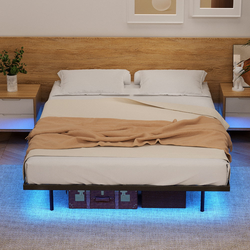 Artiss Double Bed Frame,Floating Metal Bed Frame with Smart LED Lights - Sturdy Metal Platform Bed Base, Silent Design, Tool-Free Assembly, 300KG Capacity for Home/Hotel/Master Bedroom