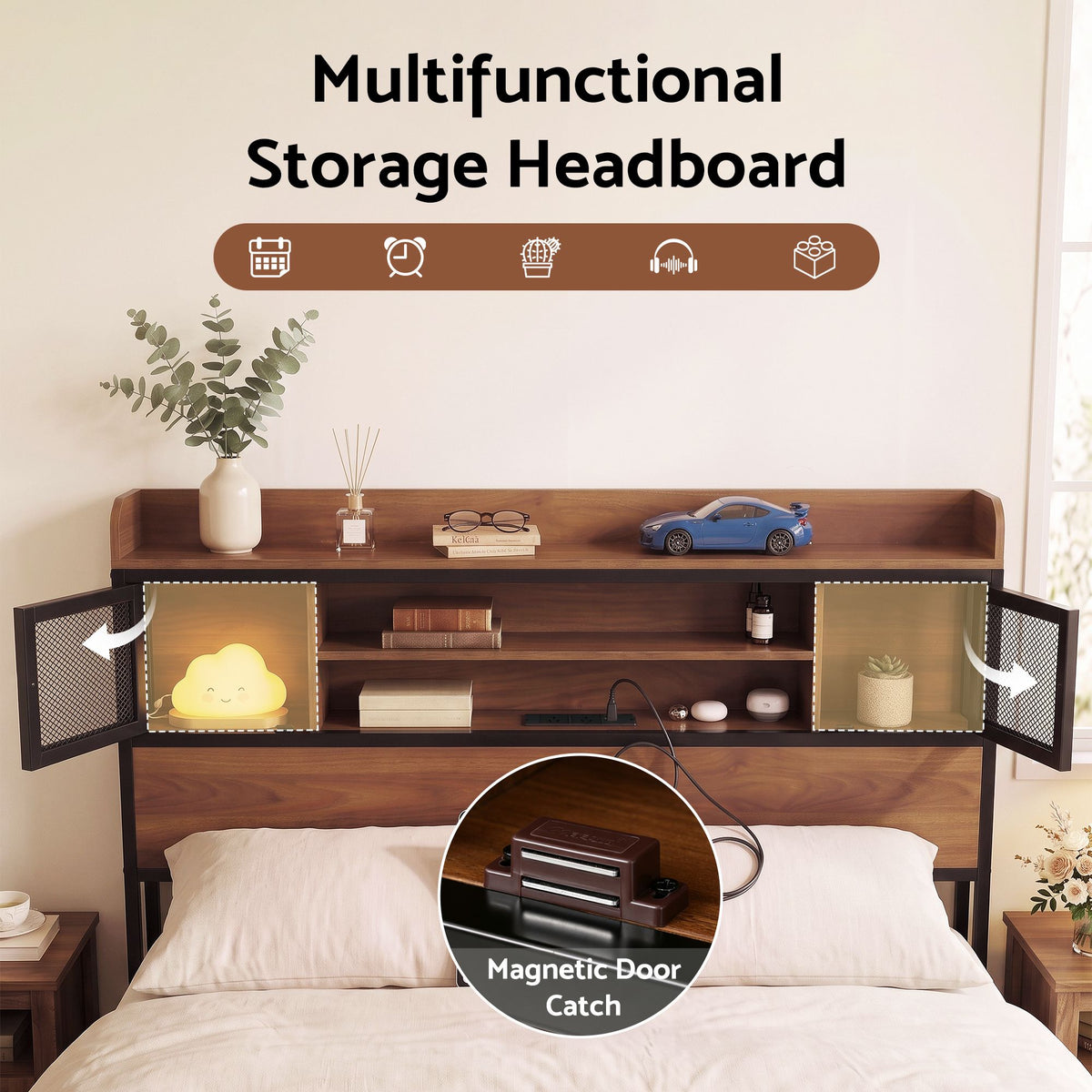 Artiss Queen Bed Frame with Charging Station 4 Drawers Storage Oak
