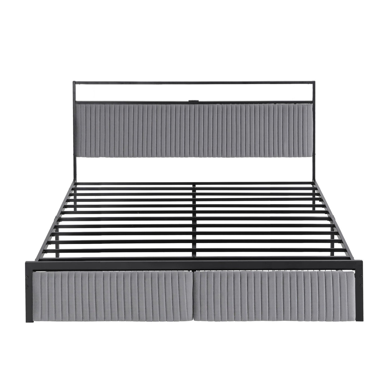 Artiss Metal Bed Frame King Size LED Charging Station 2 Drawers