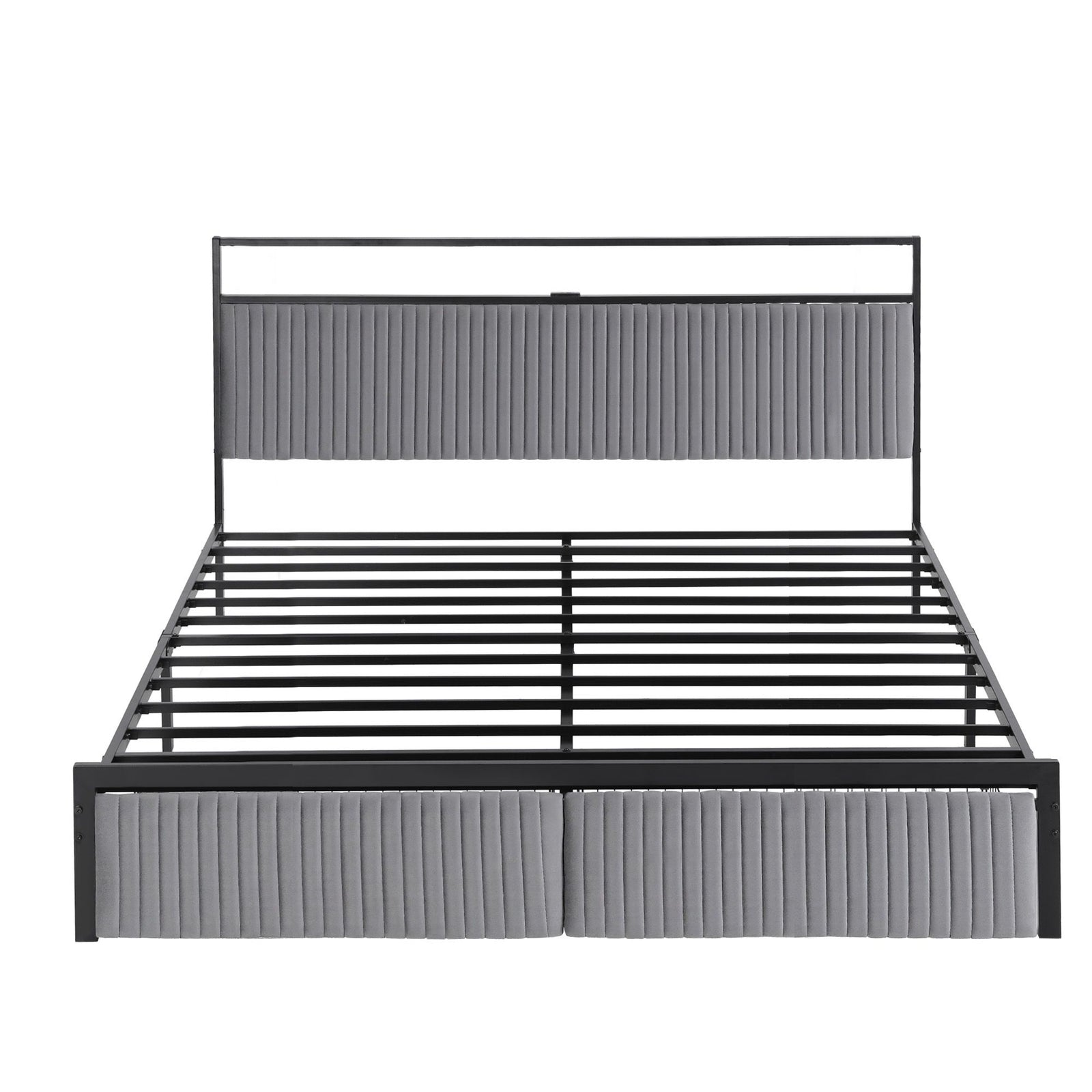 Artiss Metal Bed Frame King Size LED Charging Station 2 Drawers