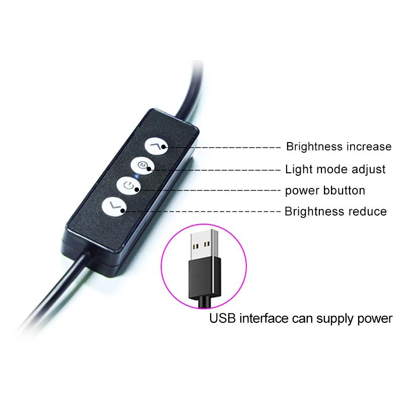 Portable Double Arm Fill Light With Phone Clip - Adjustable Brightness Black-1964932166118936583