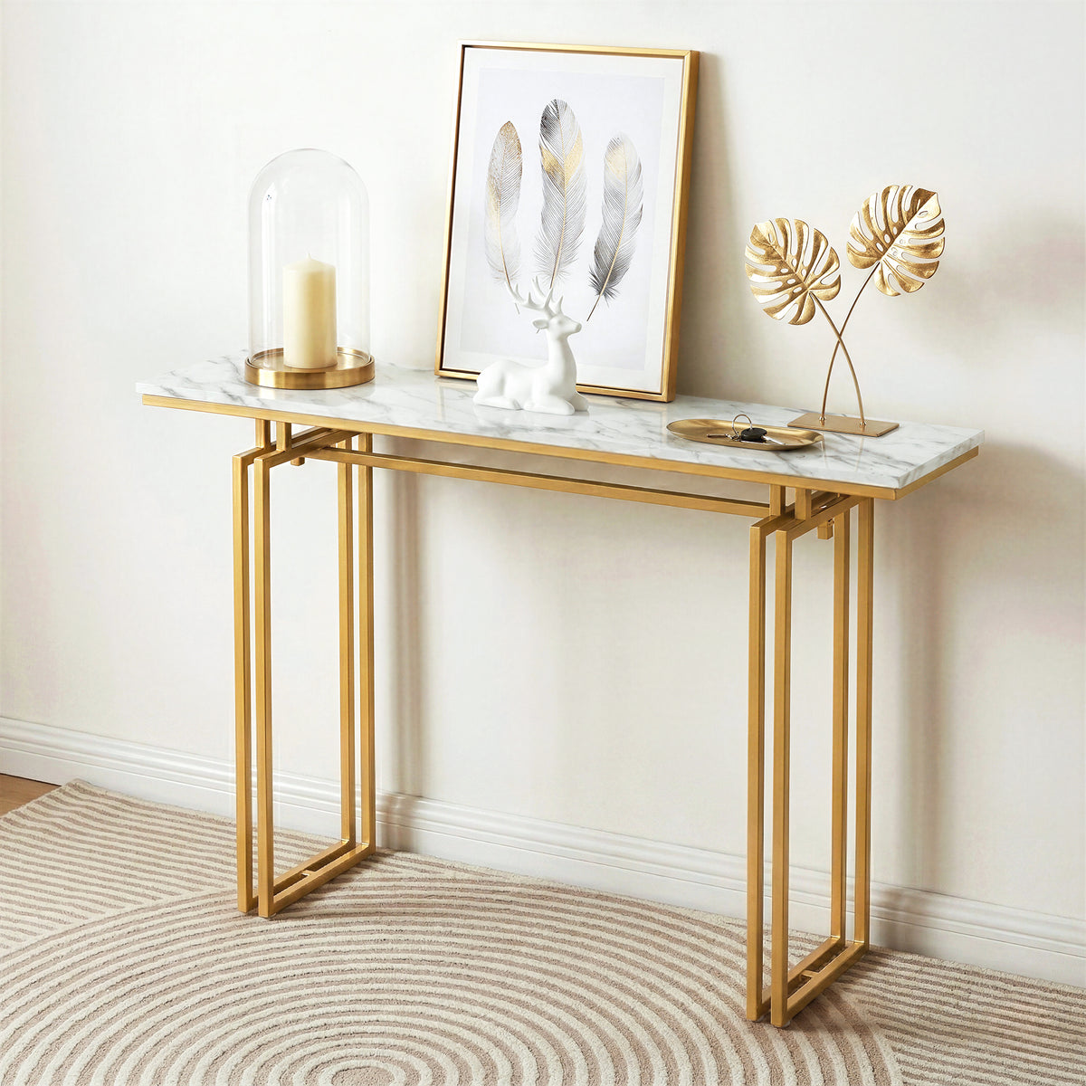 Artiss Console Table Hallway Entryway Table Marble Effect 110CM White &amp; Gold