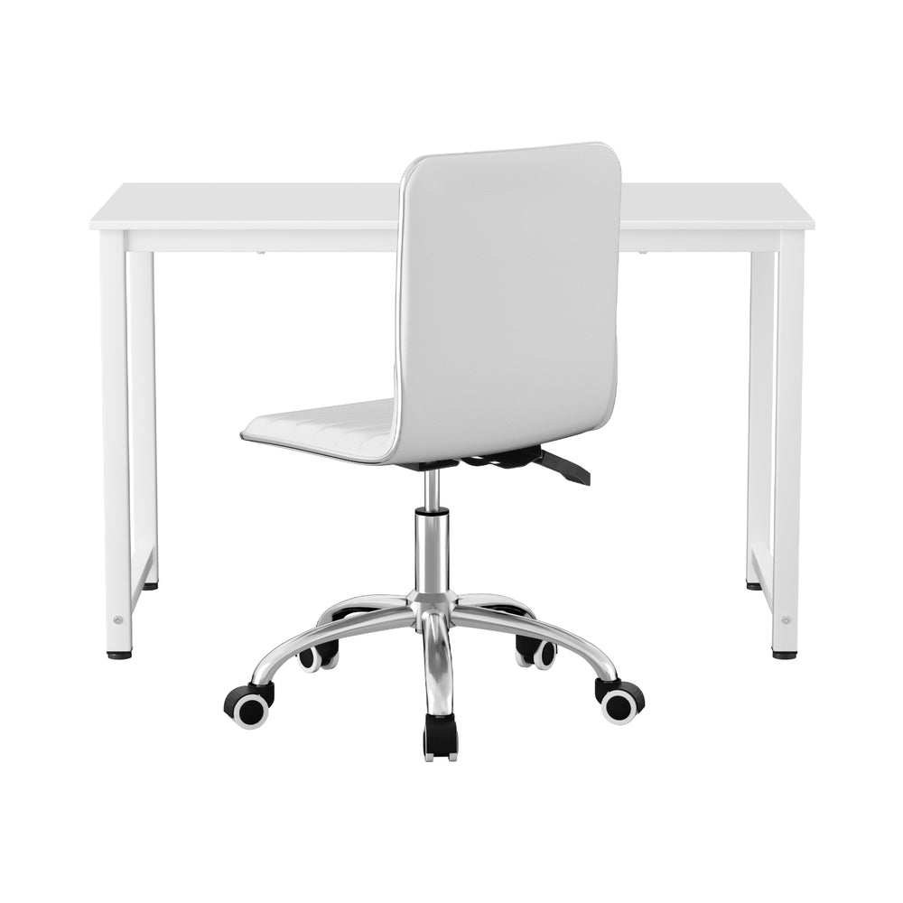 Artiss Computer Desk 120cm Executive Office Chairs Set PU Leather Low Back White