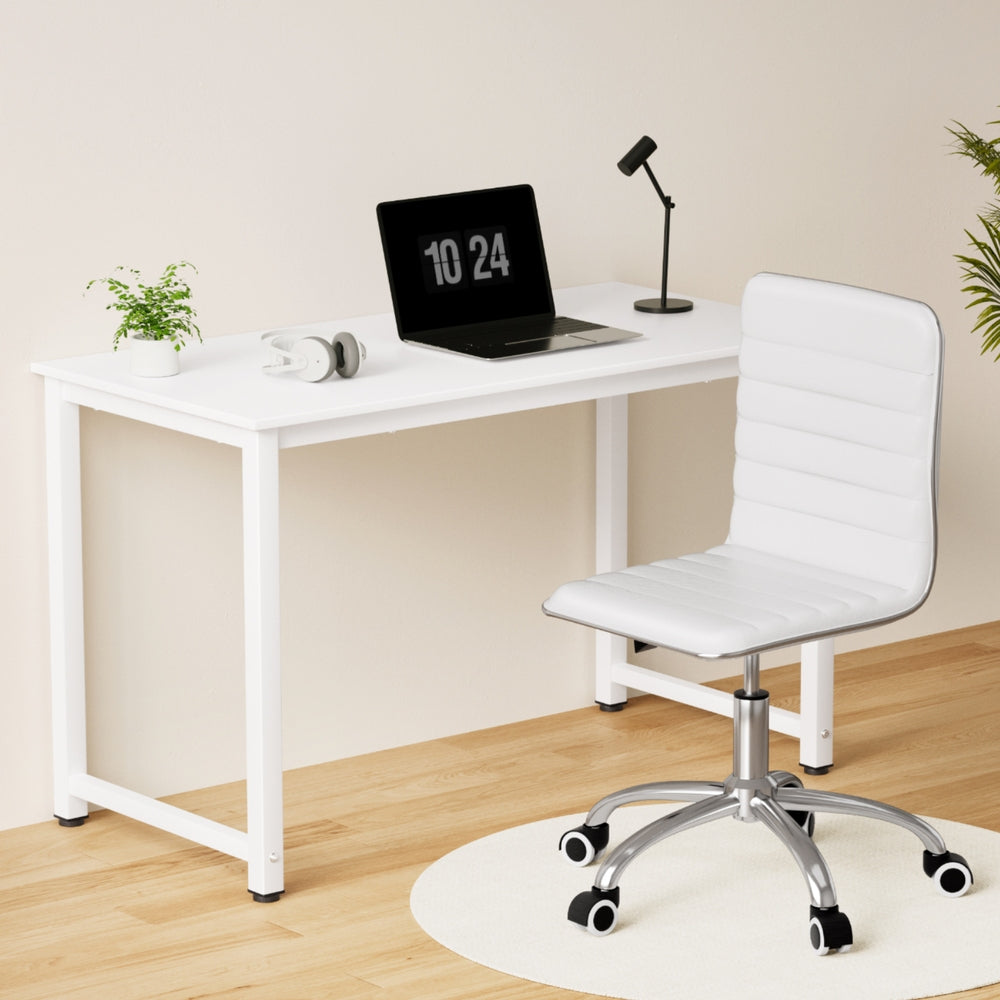 Artiss Computer Desk 120cm Executive Office Chairs Set PU Leather Low Back White