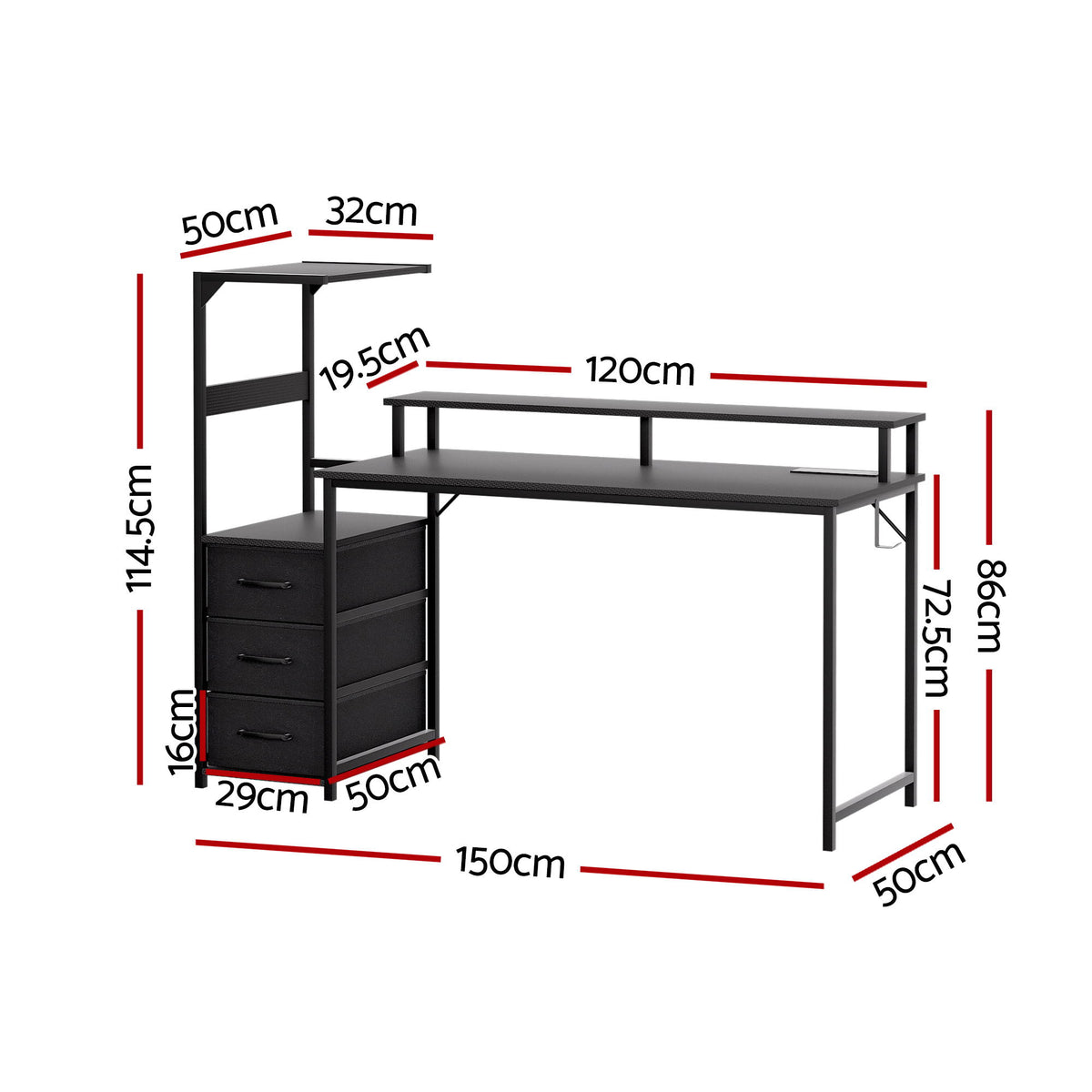 Artiss 145cm L Shaped Gaming Desk Computer Desk with LED Lights & Power Outlets