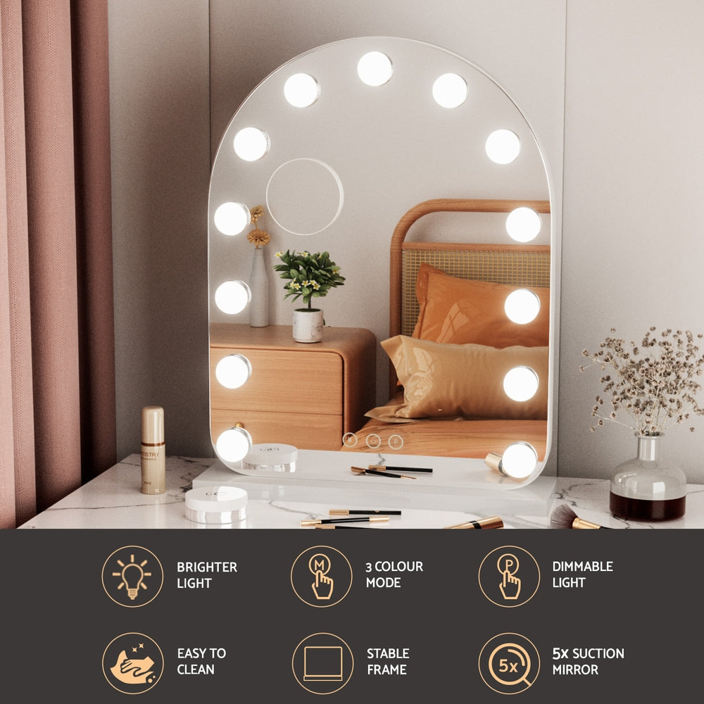 Embellir Makeup Mirror 40x50cm Dressing Vanity LED Bulb Light with 5x Magnification White Arch